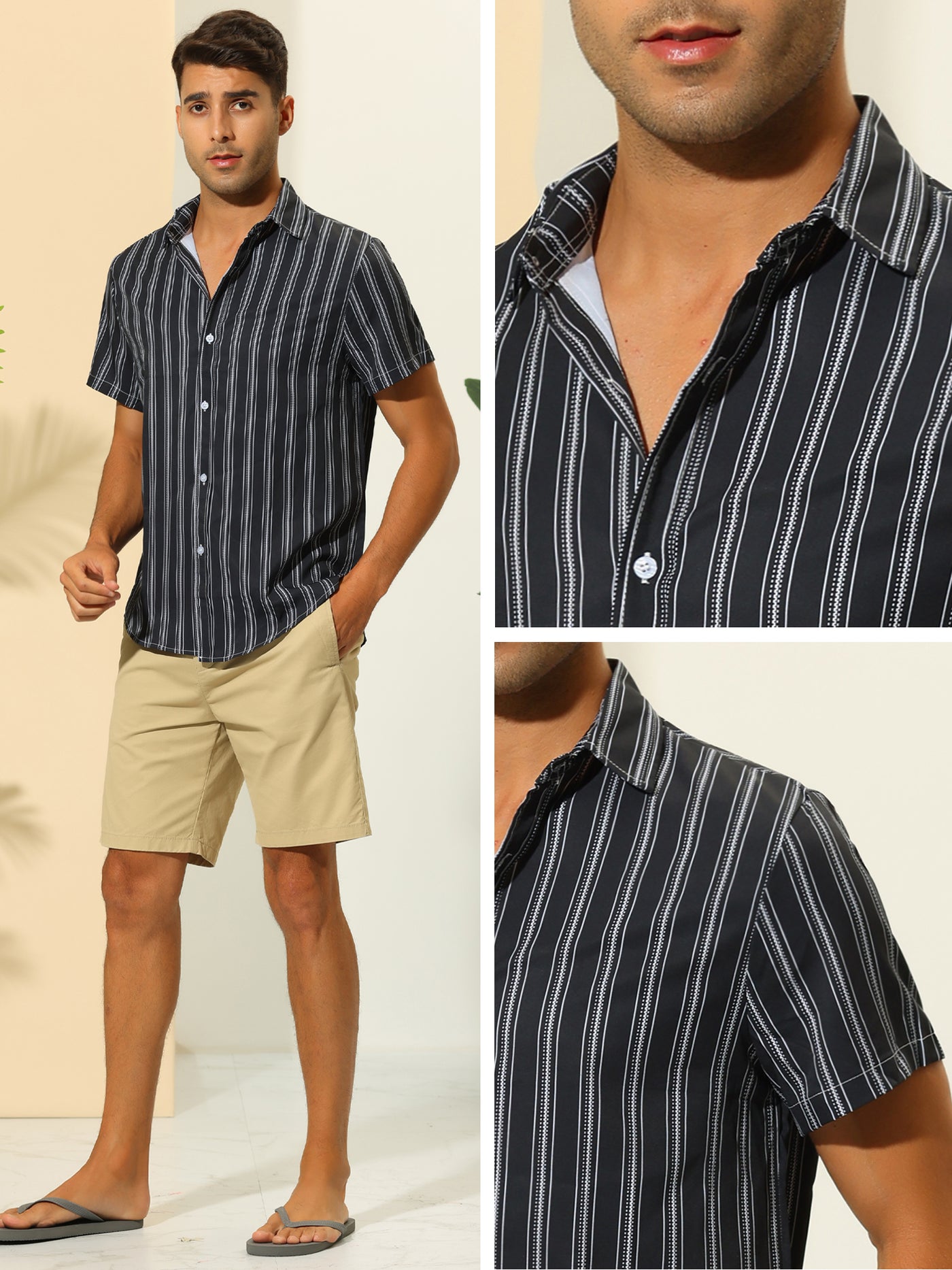 Bublédon Striped Shirts for Men's Summer Short Sleeves Button Down Beach Shirt