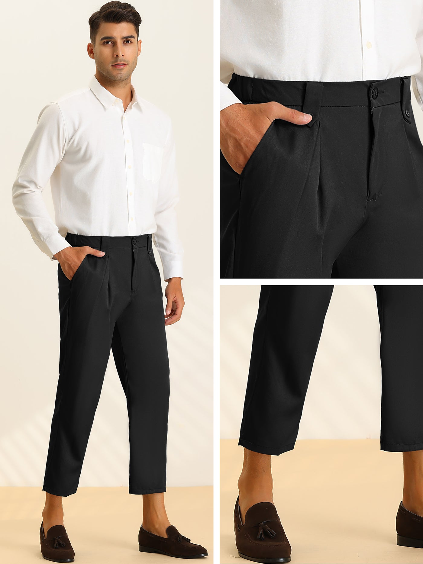 Bublédon Men's Cropped Pants Slim Fit Business Tapered Trousers