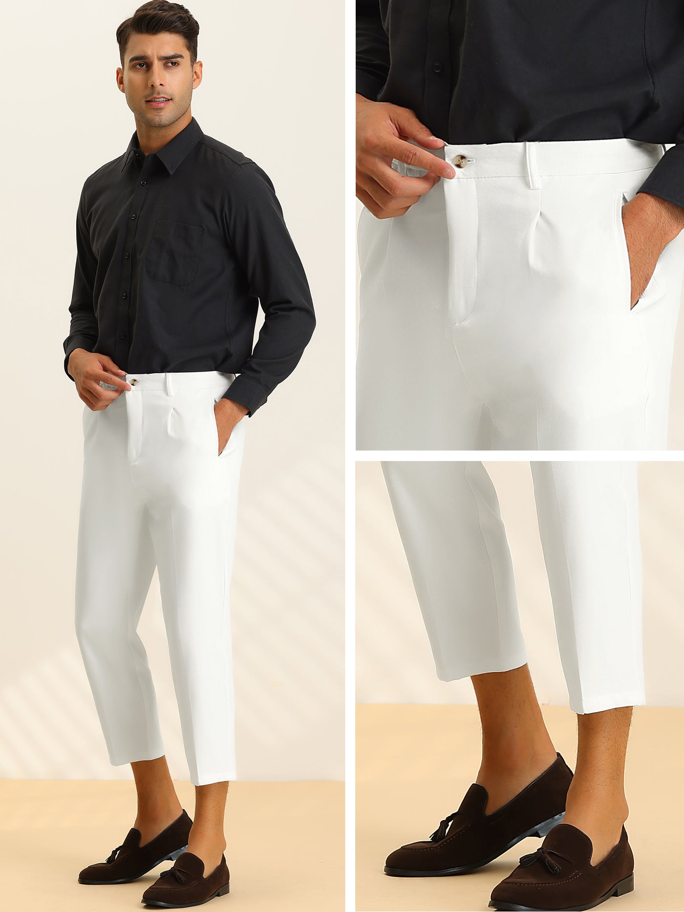 Bublédon Men's Cropped Pencil Solid Pleat Front Formal Dress Pants