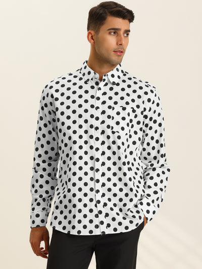 Men's Polka Dots Button Down Long Sleeves Slim Fit Shirts