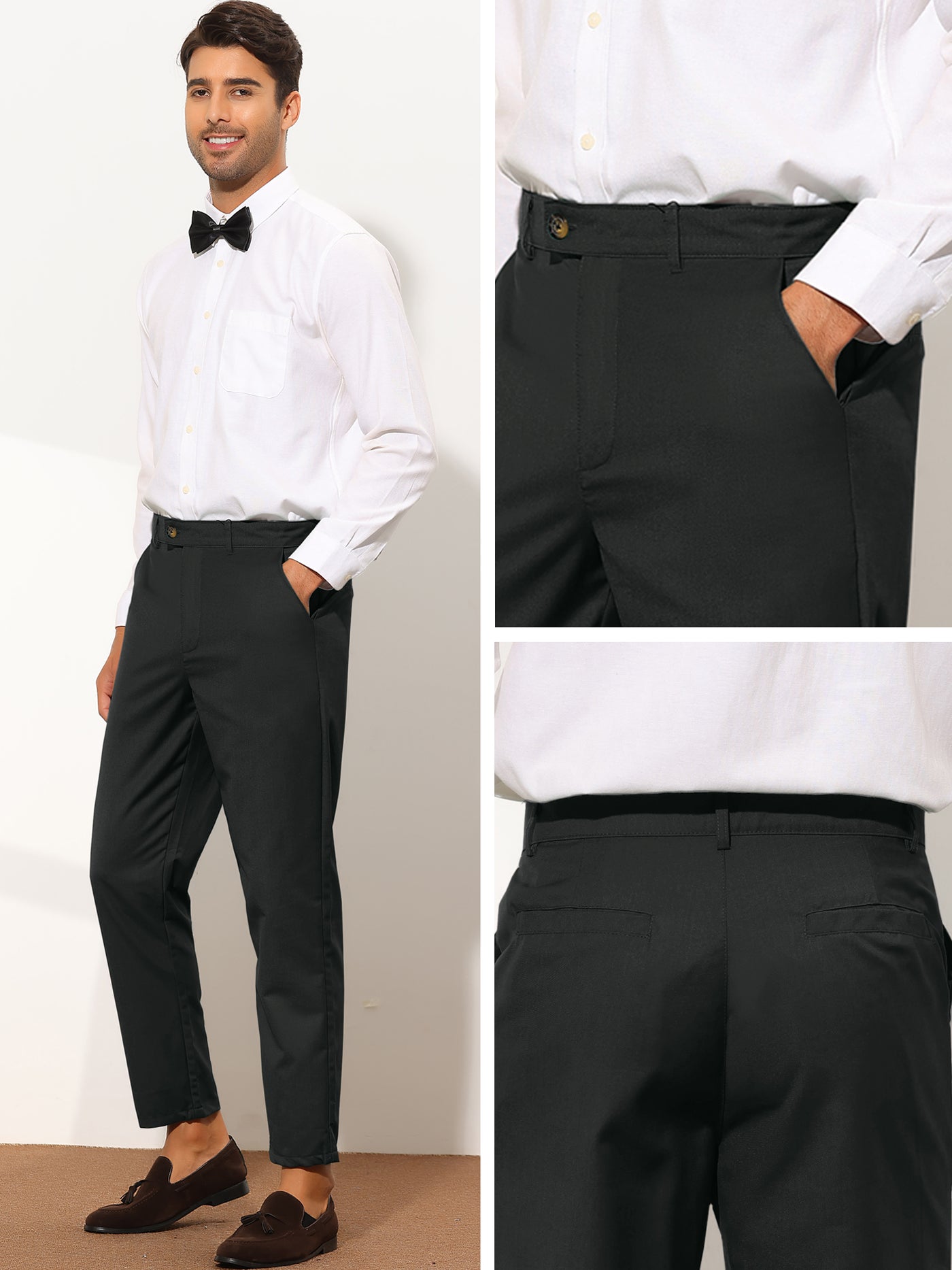 Bublédon Men's Cropped Solid Flat Front Business Prom Tapered Dress Pants