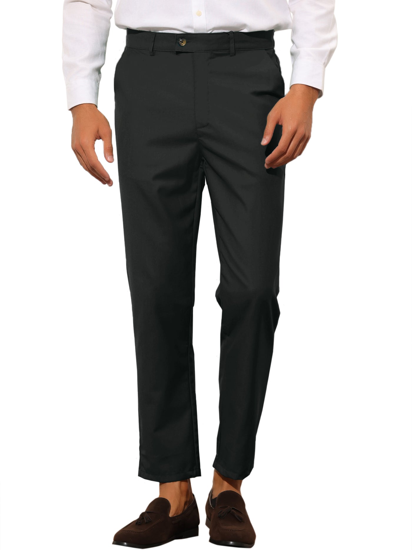 Bublédon Men's Cropped Solid Flat Front Business Prom Tapered Dress Pants