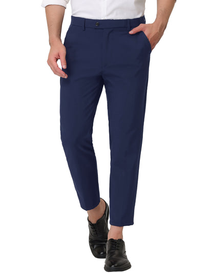 Flat Front Solid Color Crop Ankle-Length Dress Pants