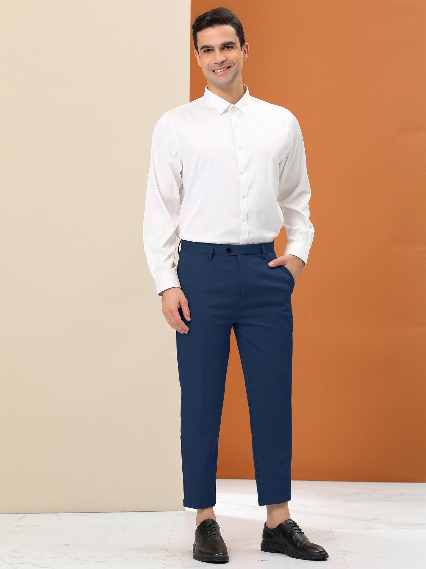 Bublédon Men's Dress Pants Slim Fit Flat Front Solid Prom Trousers