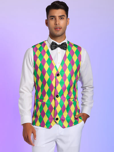 Men's Contrast Color Waistcoat Sleeveless V-Neck Slim Fit Party Printed Suit Vest