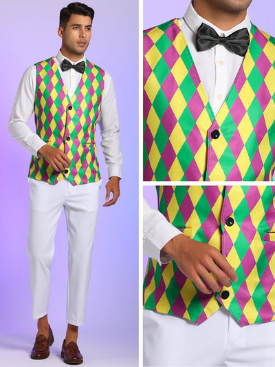 Men's Contrast Color Waistcoat Sleeveless V-Neck Slim Fit Party Printed Suit Vest