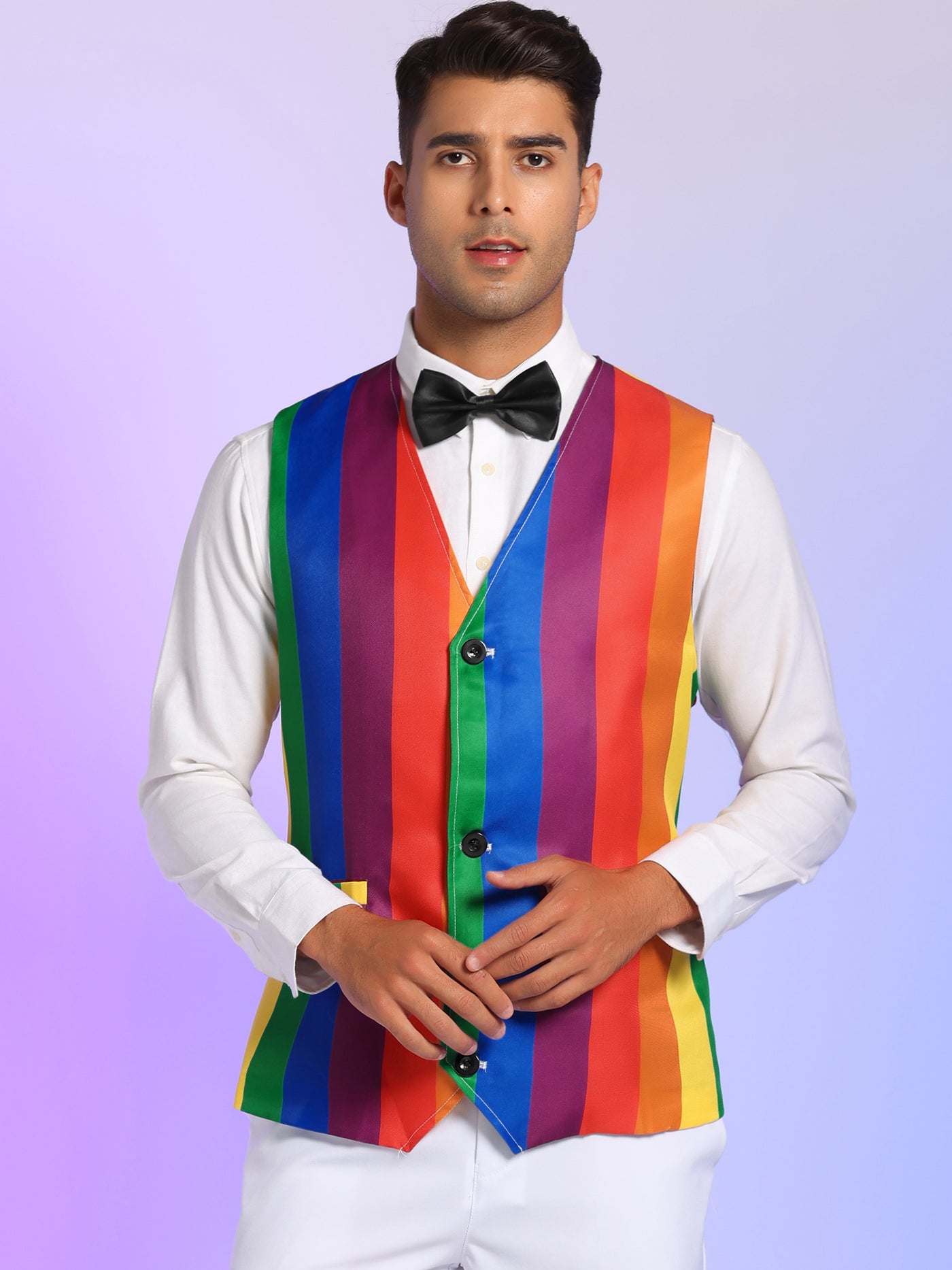Bublédon Men's Rainbow Stripes Suit Vest Slim Fit Color Block Waistcoat