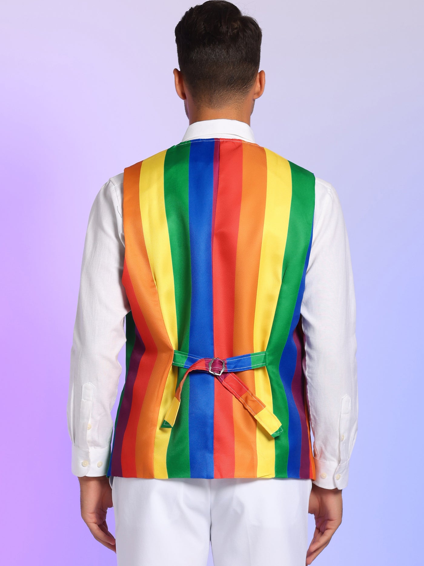 Bublédon Men's Rainbow Stripes Suit Vest Slim Fit Color Block Waistcoat