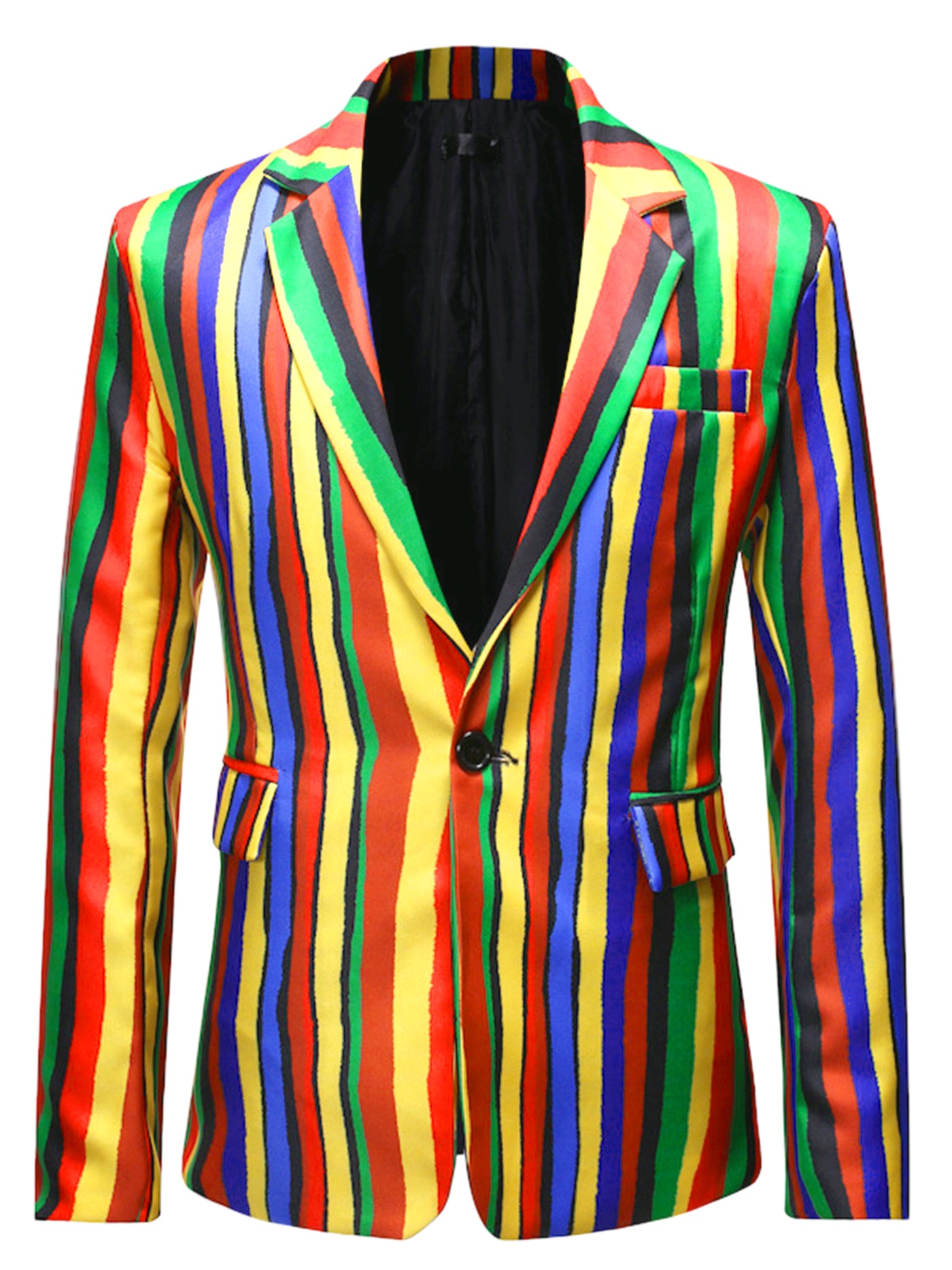 Bublédon Men's Rainbow Print Slim Fit One Button Party Striped Blazer