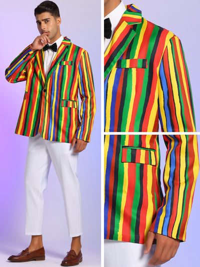 Men's Rainbow Print Slim Fit One Button Party Striped Blazer