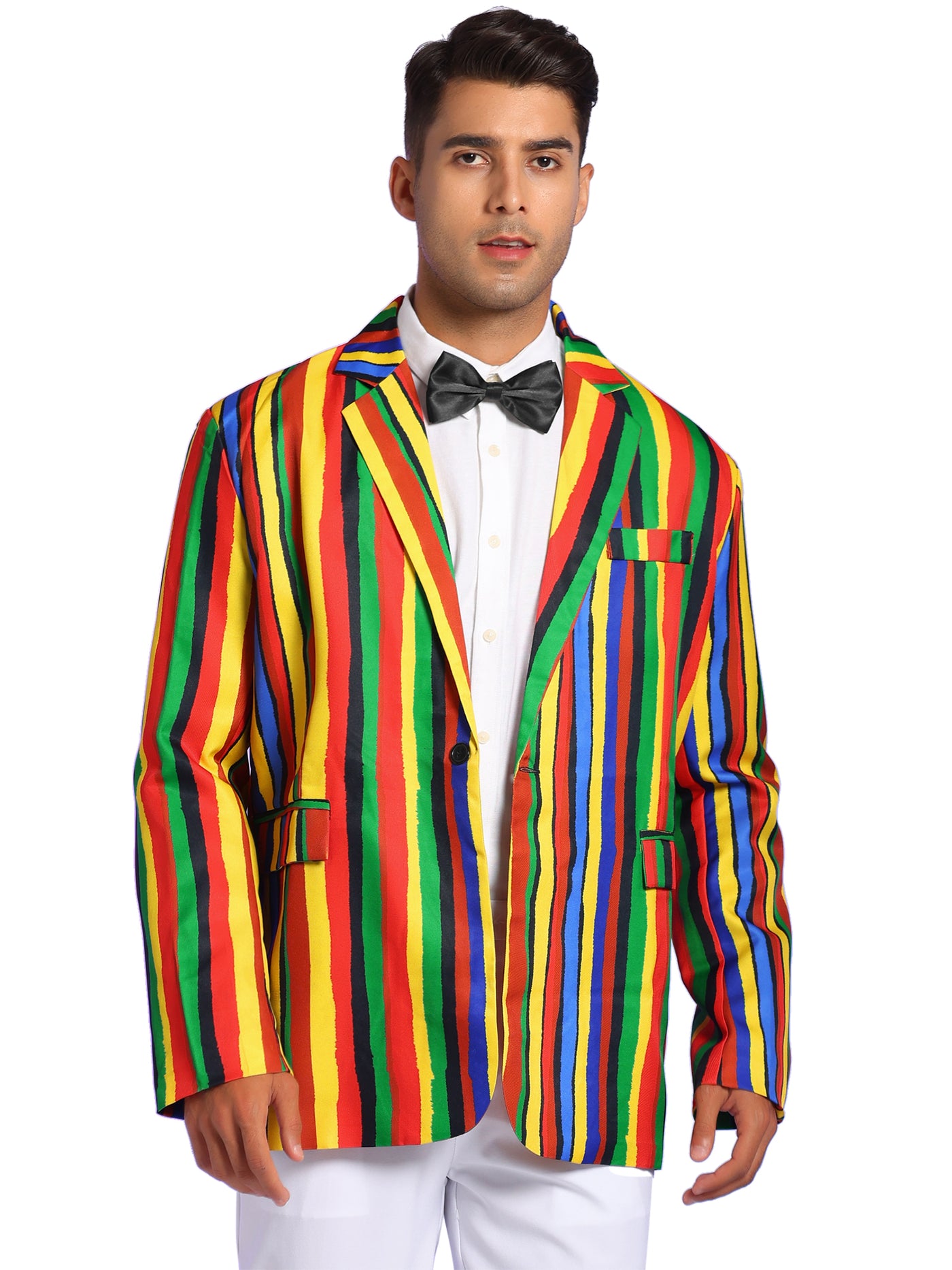 Bublédon Men's Rainbow Print Slim Fit One Button Party Striped Blazer