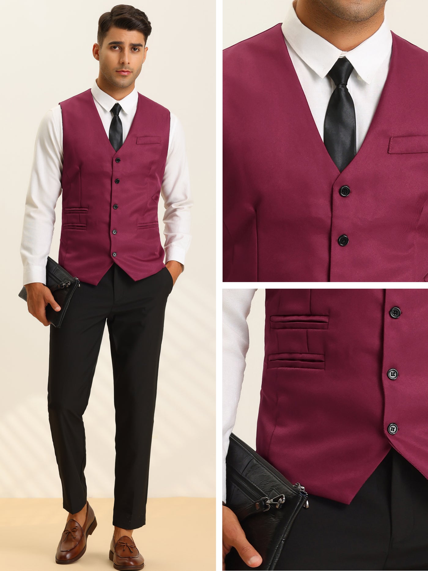 Bublédon Men's Business Waistcoat Slim Fit V-Neck Formal Suit Vest
