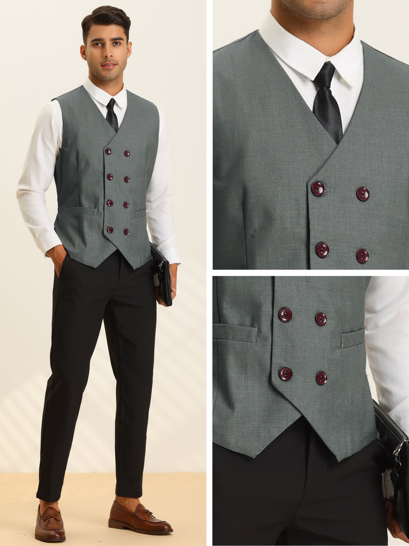 Bublédon Men's Suits Vest V-Neck Sleeveless Double Breasted Business Waistcoat