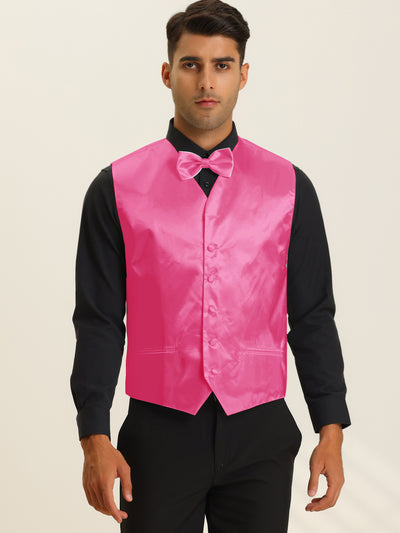 Men's Waistcoat Solid Business Wedding Suit Vest with Bow Tie Set