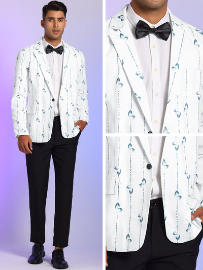 Men's Leaf Blazer Striped Slim Fit One Button Prom Party Sports Coat