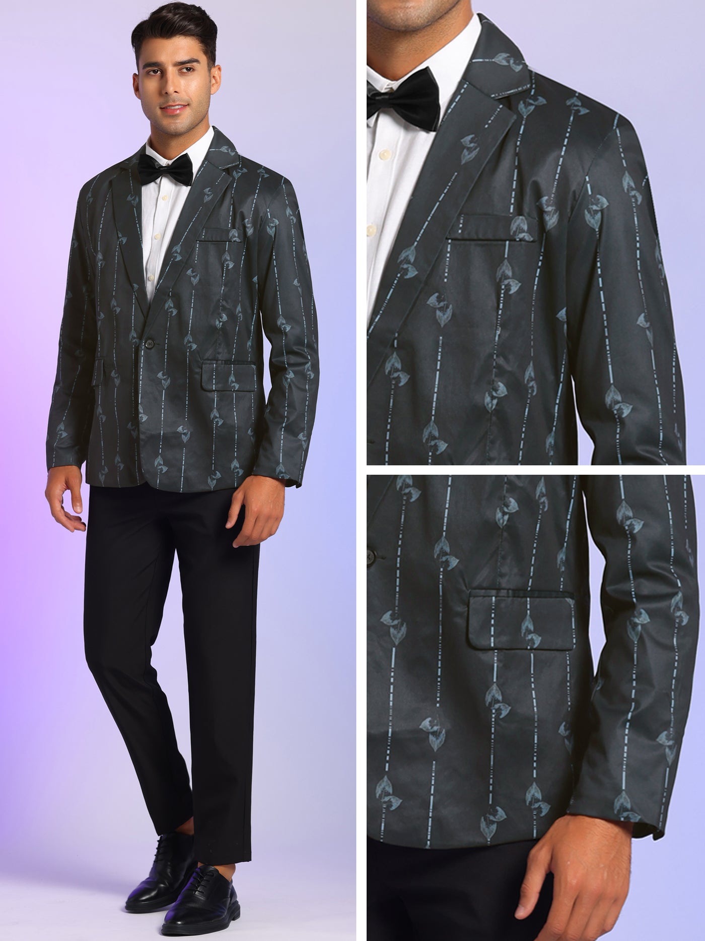 Bublédon Men's Leaf Blazer Striped Slim Fit One Button Prom Party Sports Coat