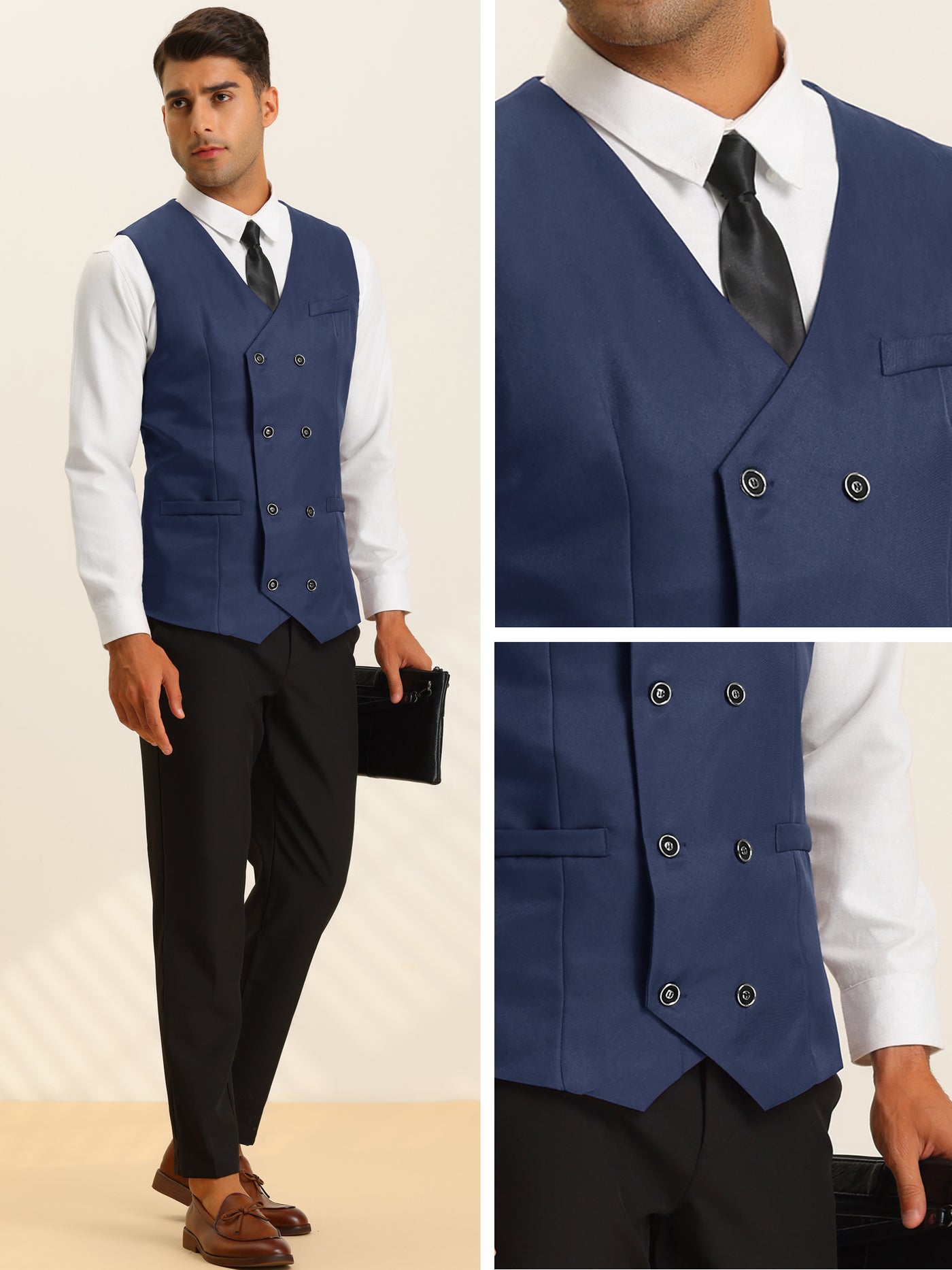 Bublédon Men's Suit Vest Double Breasted Slim Fit Formal Wedding Waistcoat