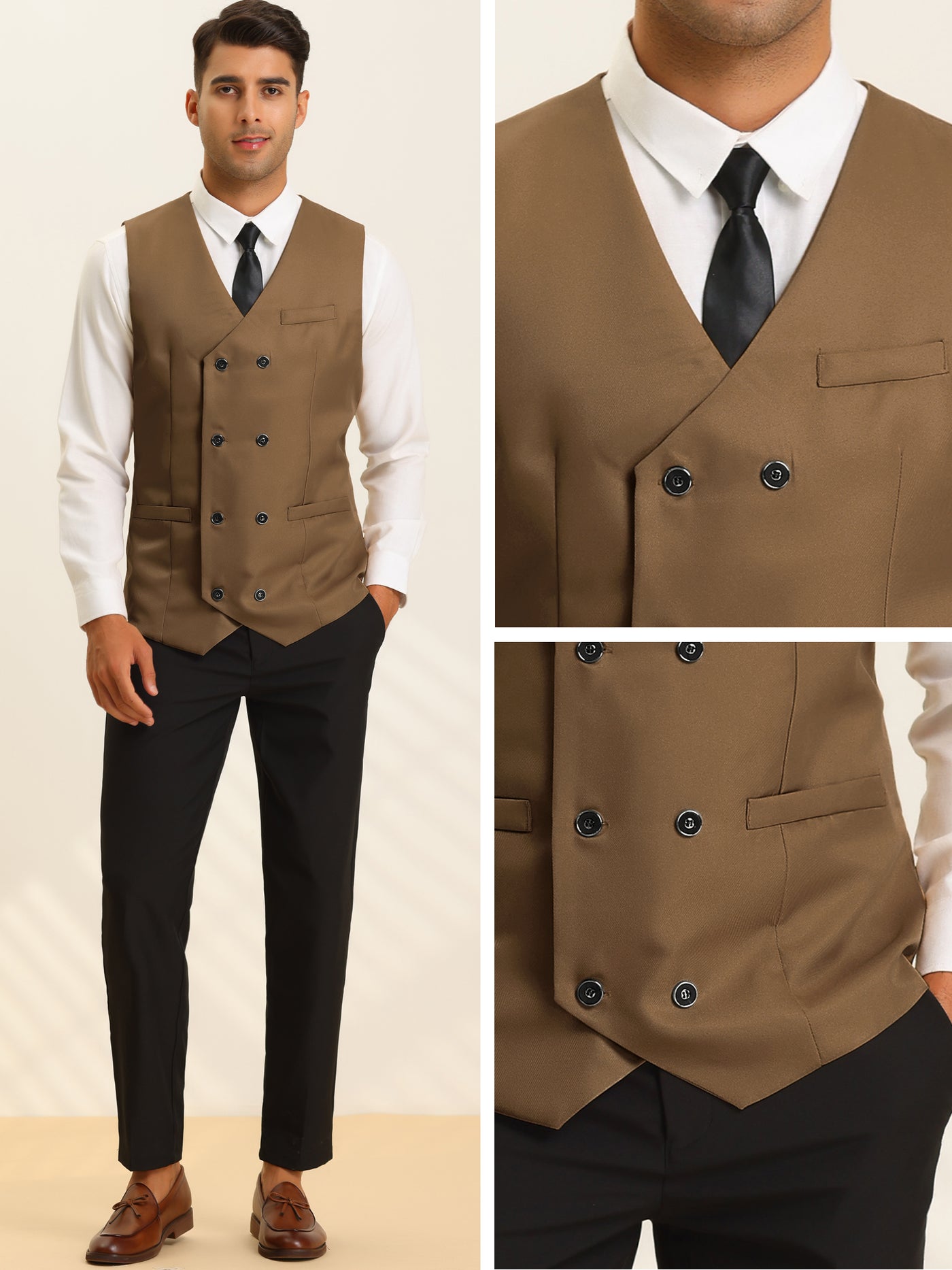 Bublédon Men's Suit Vest Double Breasted Slim Fit Formal Wedding Waistcoat