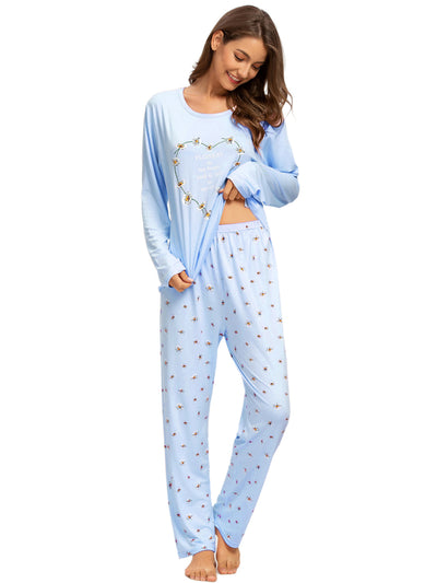Sleepwear Lounge Cute Print Pants Long Sleeve Pajama Set