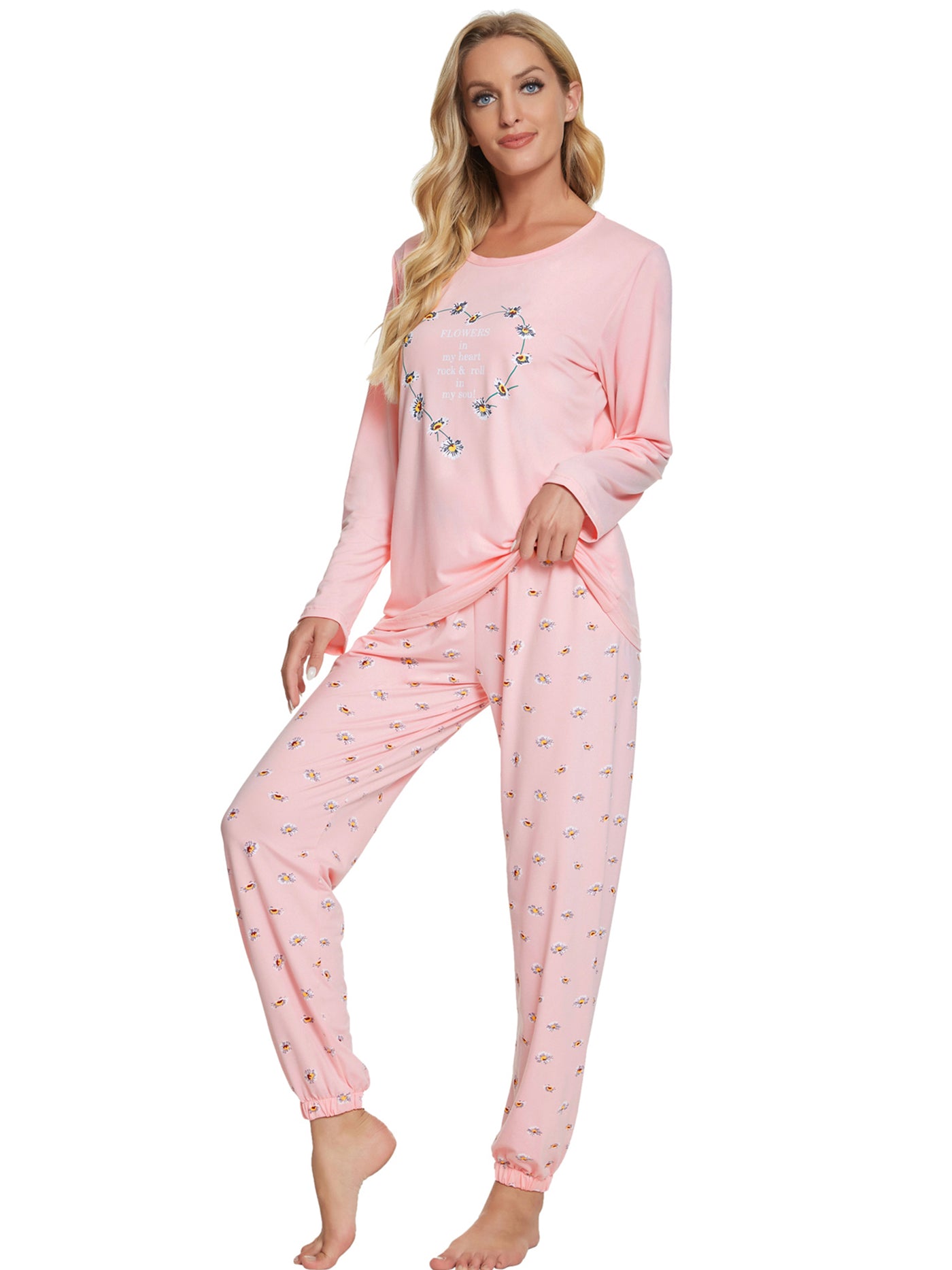 Bublédon Sleepwear Lounge Cute Print Pants Long Sleeve Pajama Set