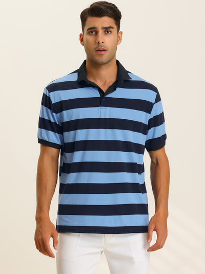 Striped Shirts for Men's Point Collar Short Sleeve Casual Golf Polo Shirt