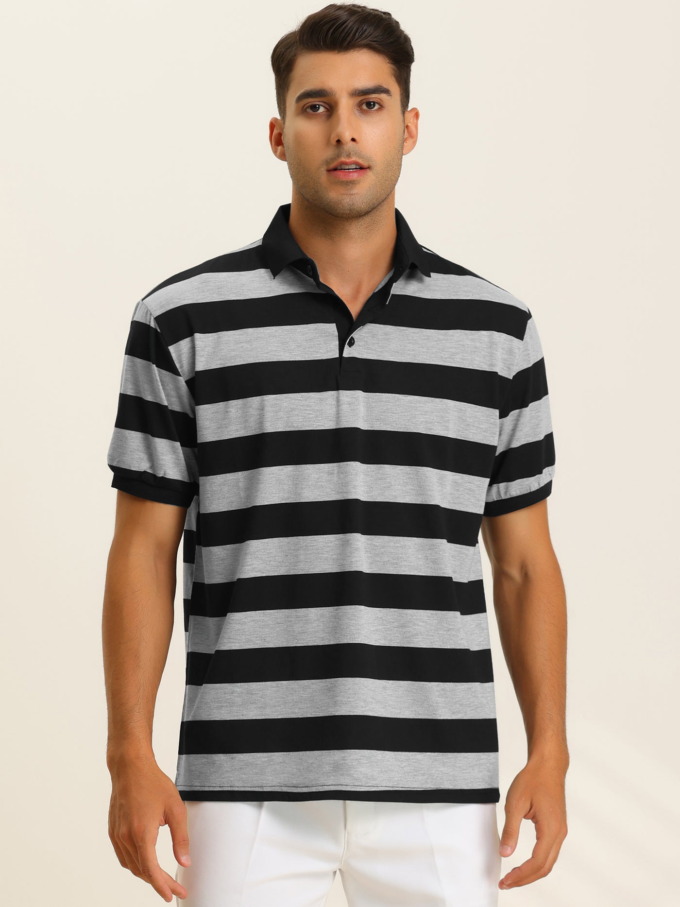 Bublédon Striped Shirts for Men's Point Collar Short Sleeve Casual Golf Polo Shirt