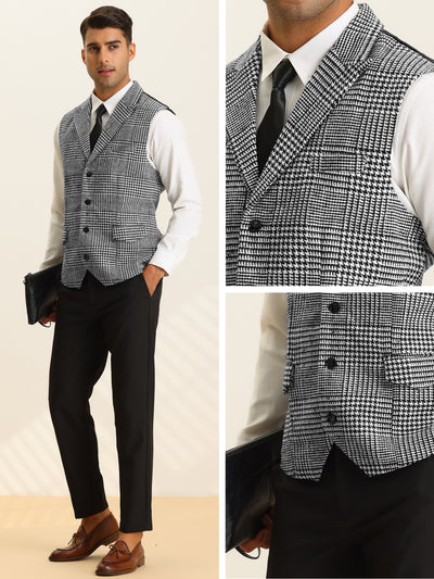 Men's Houndstooth Waistcoat Peaked Lapel Formal Plaid Suit Vest