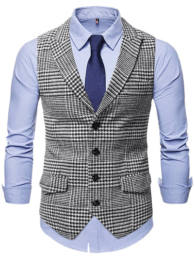 Men's Houndstooth Waistcoat Peaked Lapel Formal Plaid Suit Vest