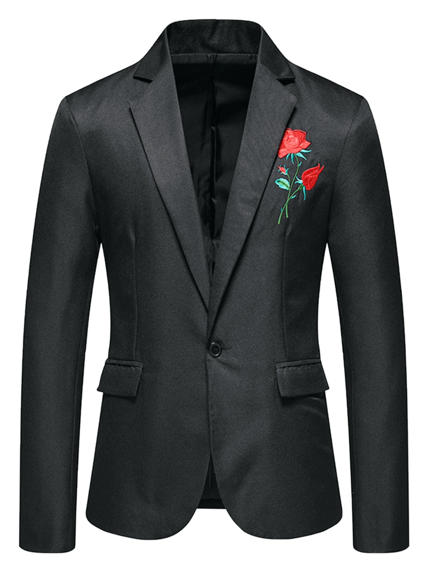 Bublédon Men's Rose Embroidered Slim Fit Groomsman Wedding Blazer