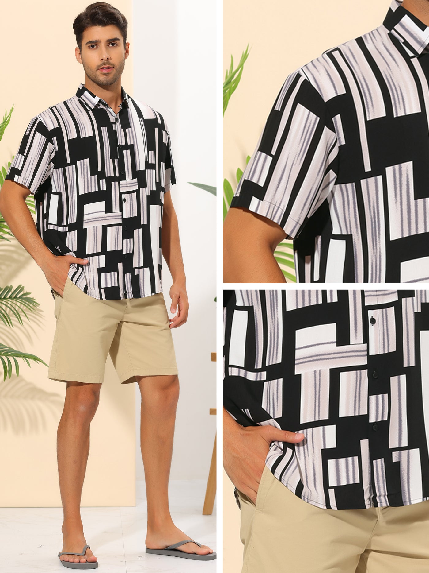 Bublédon Geometric Printed Shirt for Men's Summer Short Sleeves Beach Hawaiian Shirts