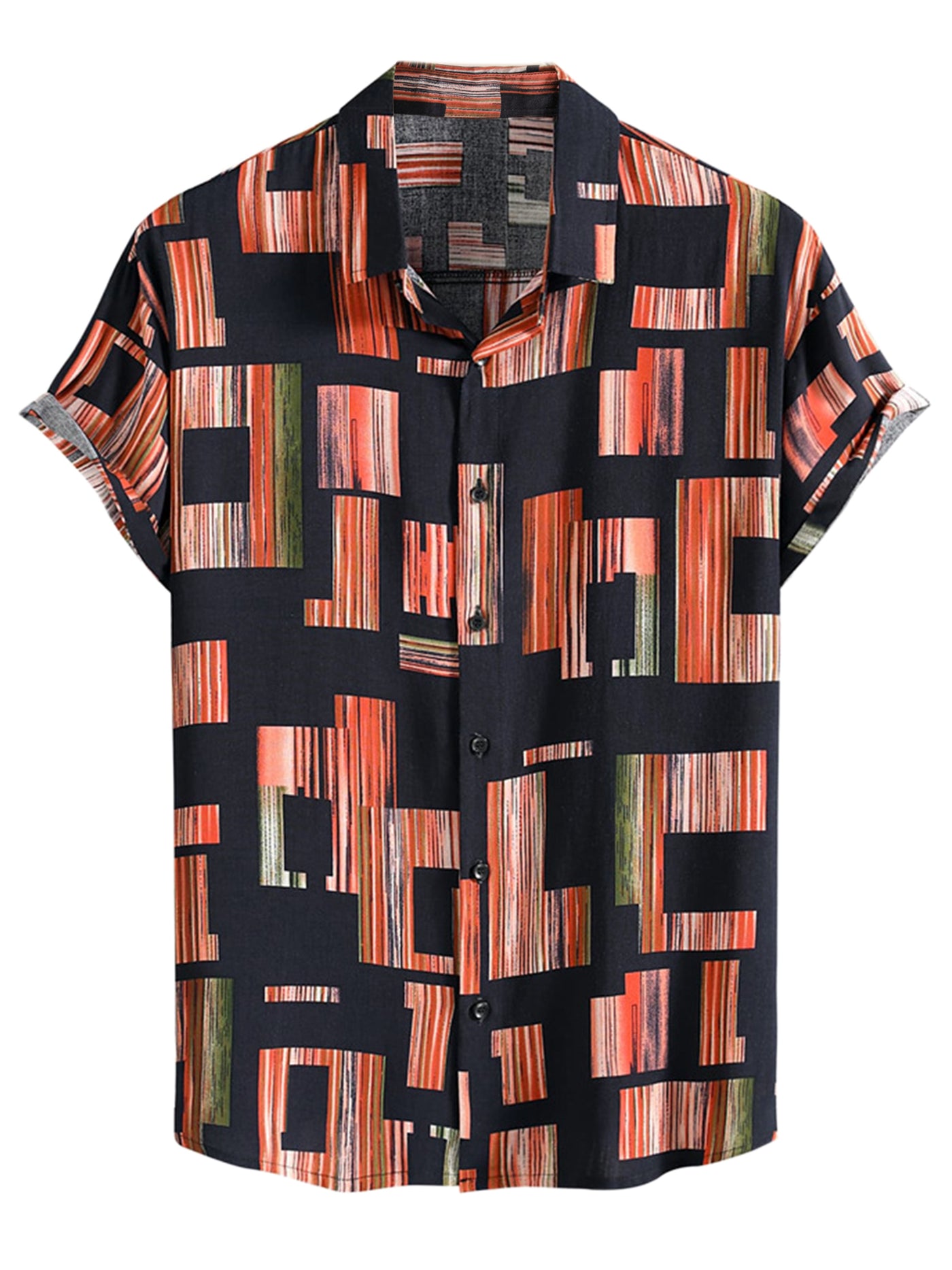 Bublédon Geometric Printed Shirt for Men's Summer Short Sleeves Beach Hawaiian Shirts
