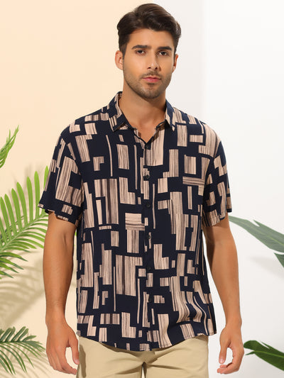 Geometric Printed Shirt for Men's Summer Short Sleeves Beach Hawaiian Shirts