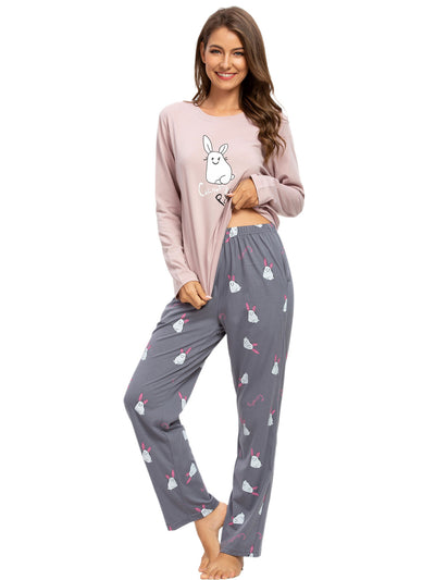 Sleepwear Pjs Lounge Round Neck Pants Nightwear Pajama Set