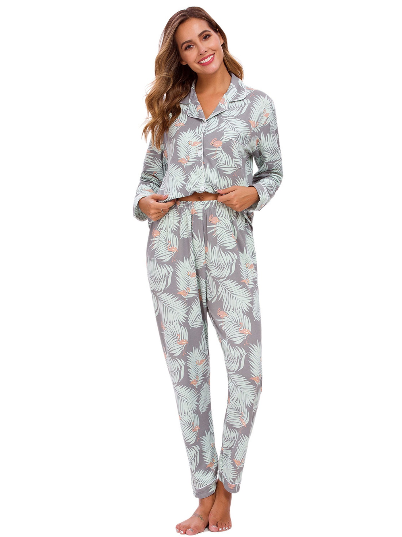 Bublédon Women's Sleepwear Cute Print Long Sleeve Pajama Set