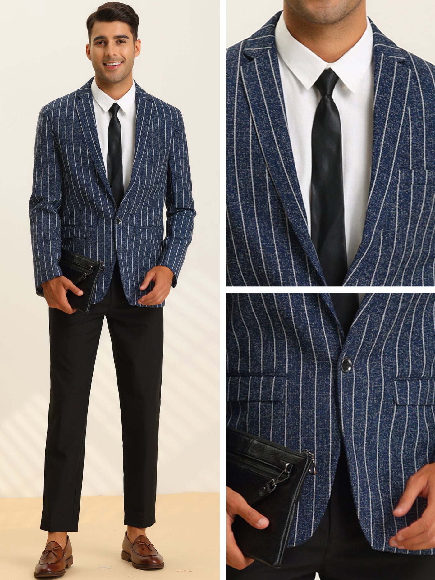 Bublédon Men's Striped Notch Lapel Slim Fit One Button Prom Stripe Blazer