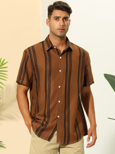 Bublédon Striped Shirt for Men's Point Collar Short Sleeve Button Down Hawaiian Shirts