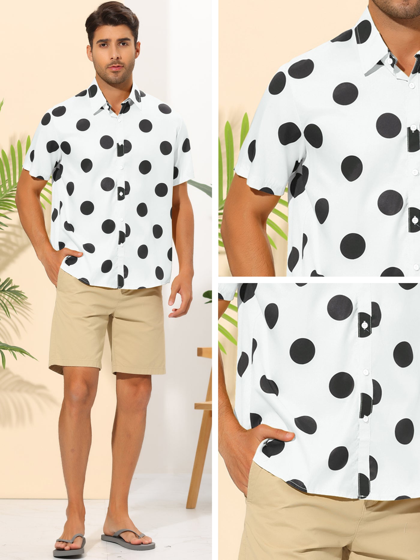 Bublédon Beach Polka Dots Printed Shirt for Men's Button Down Short Sleeves Casual Shirts