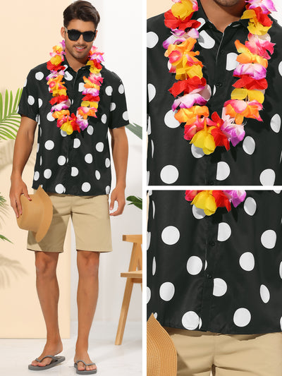 Beach Polka Dots Printed Shirt for Men's Button Down Short Sleeves Casual Shirts