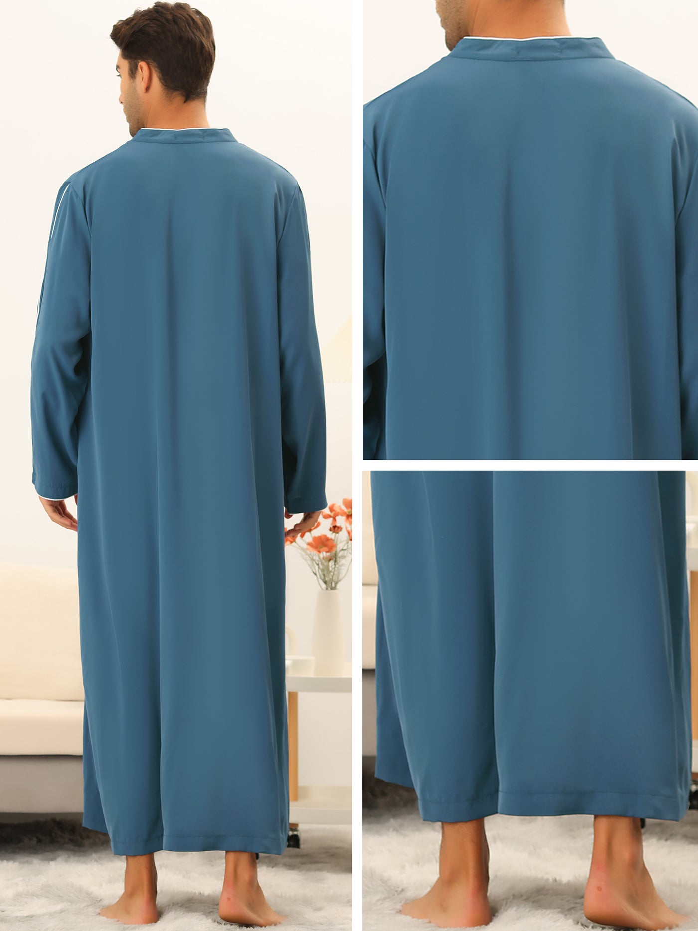 Bublédon Men's Sleep Shirt Long Sleeve Solid Banded Collar Sleepwear Nightgown