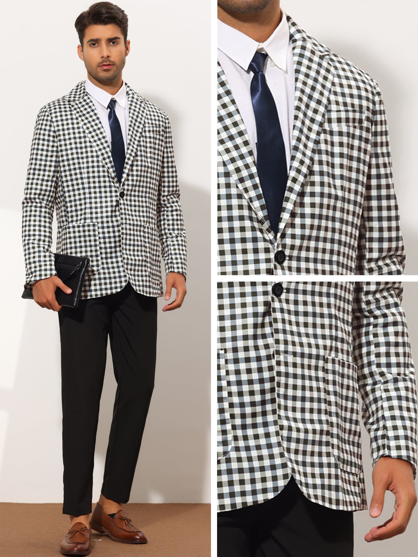 Bublédon Men's Plaid Blazer Slim Fit Notch Lapel Single Breasted Sports Coat