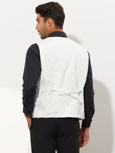 Men's Suit Vest Slim Fit V-Neck Sleeveless Formal Floral Waistcoat