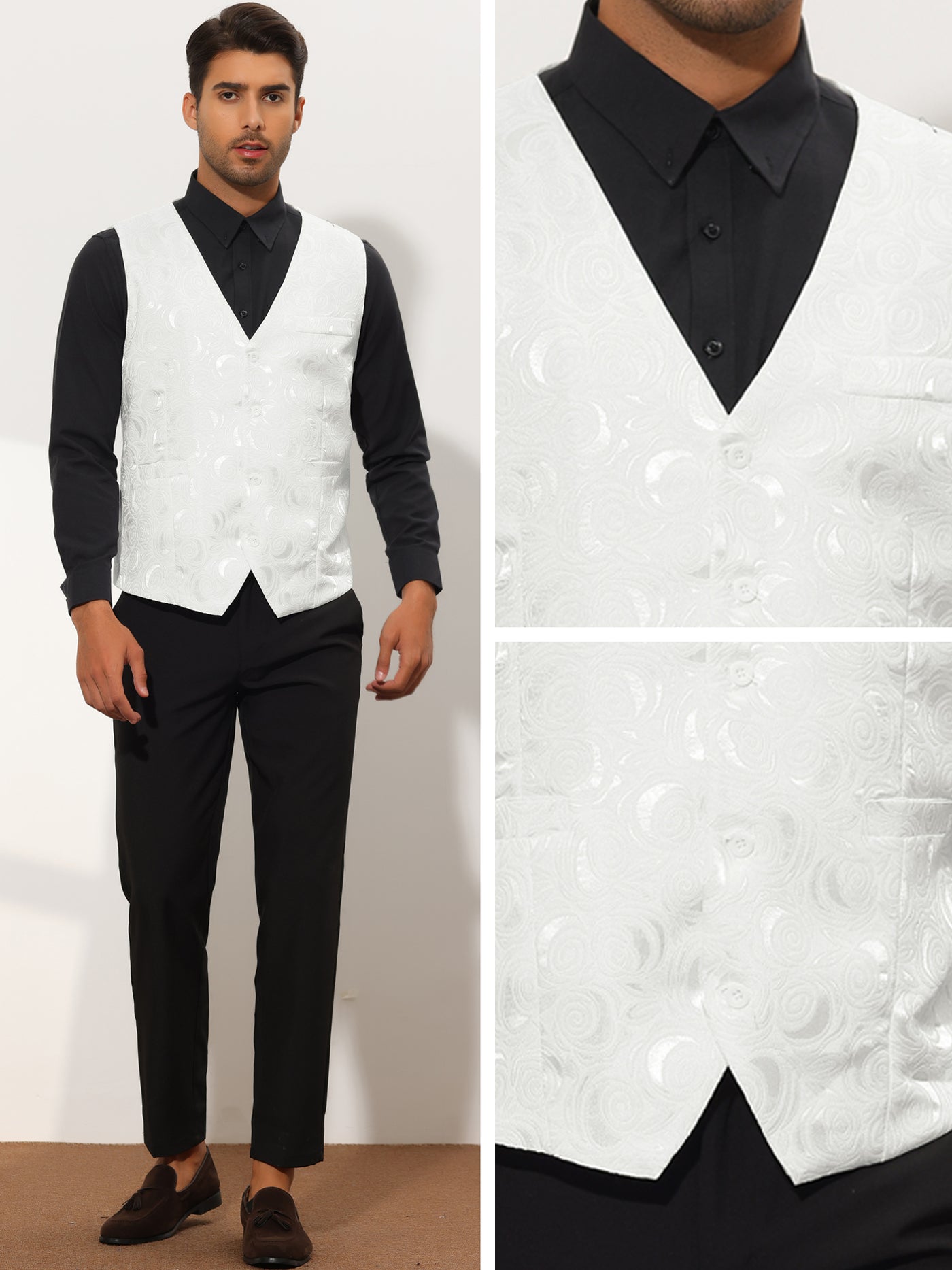 Bublédon Men's Suit Vest Slim Fit V-Neck Sleeveless Formal Floral Waistcoat