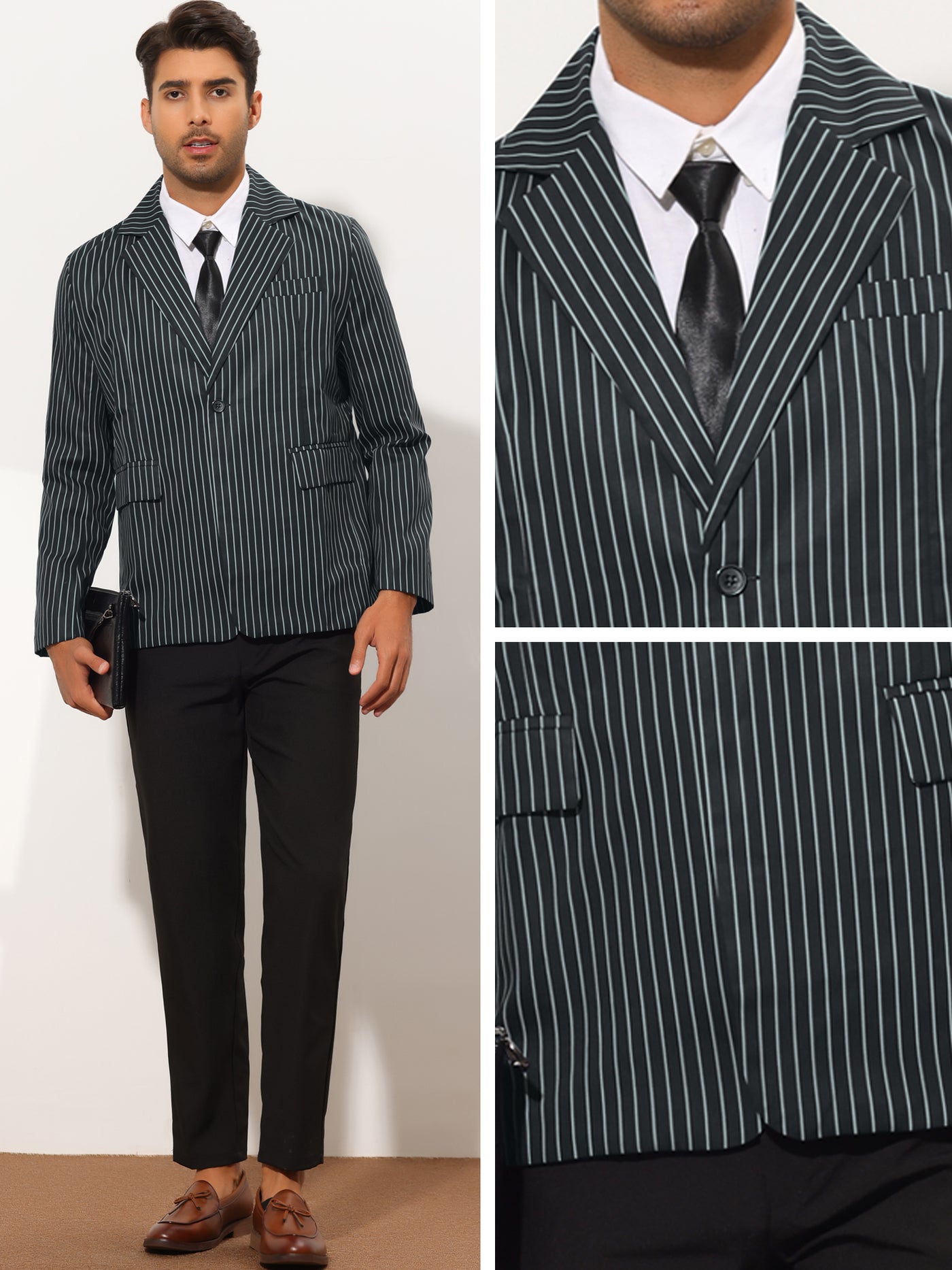 Bublédon Men's Striped Notch Lapel Classic Fit Color Block Formal Blazer