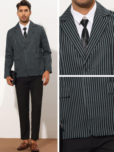 Men's Striped Notch Lapel Classic Fit Color Block Formal Blazer