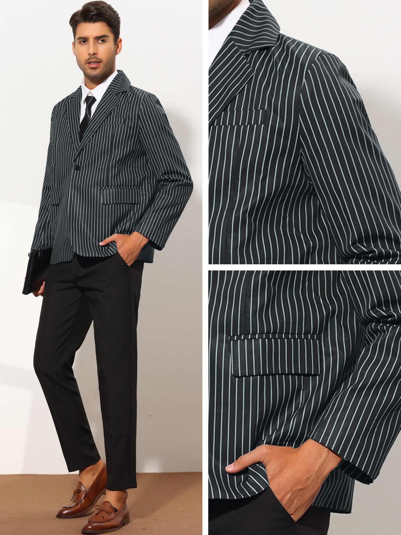 Bublédon Men's Striped Notch Lapel Classic Fit Color Block Formal Blazer