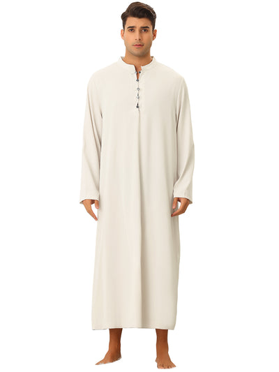 Men's Nightshirt Button Up Stand Collar Solid Color Casual Long Gown