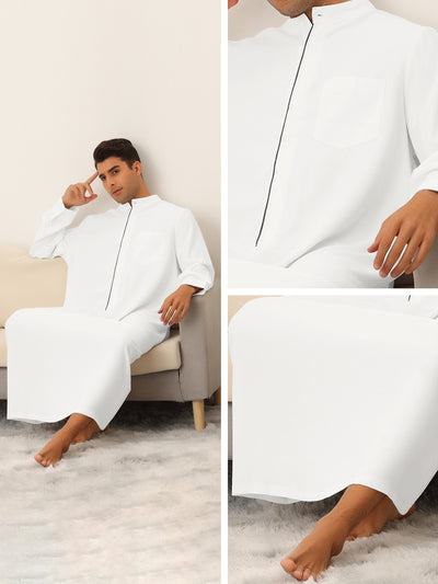 Stand Collar Nightshirt for Men's Button Closure Long Sleeves Nightgown Sleep Shirt