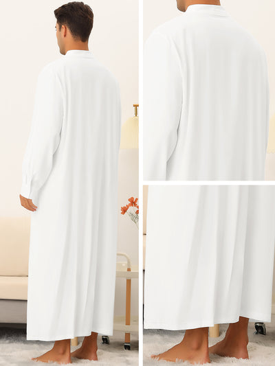 Stand Collar Nightshirt for Men's Button Closure Long Sleeves Nightgown Sleep Shirt