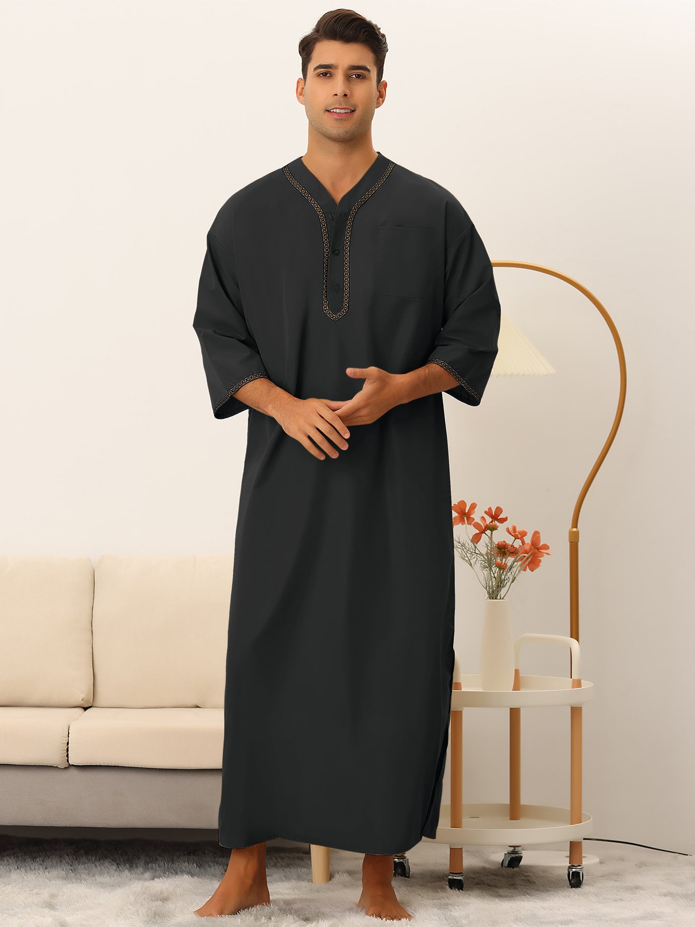 Bublédon Men's Nightshirt Short Sleeves Button Loose Fit Pajamas Loungewear Gown Nightwear