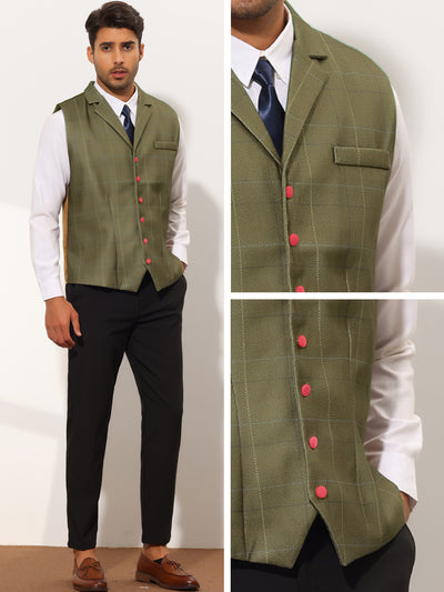 Men's Plaid Suit Vest Slim Fit Sleeveless Business Checked Waistcoat